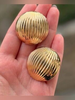 Gold Ribbed Dome Earrings - Lightweight Jewelry